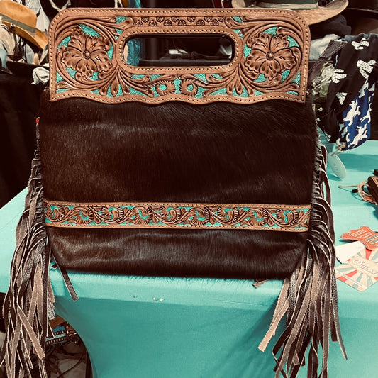 Cowhide Handle Tooled Leather Purse
