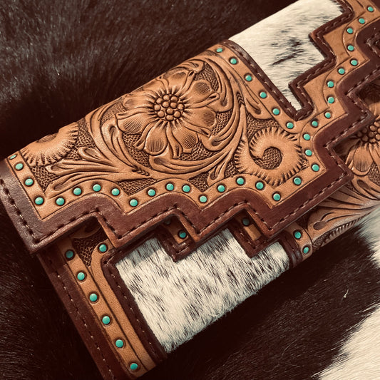 Cowhide Tooled Leather Wallet