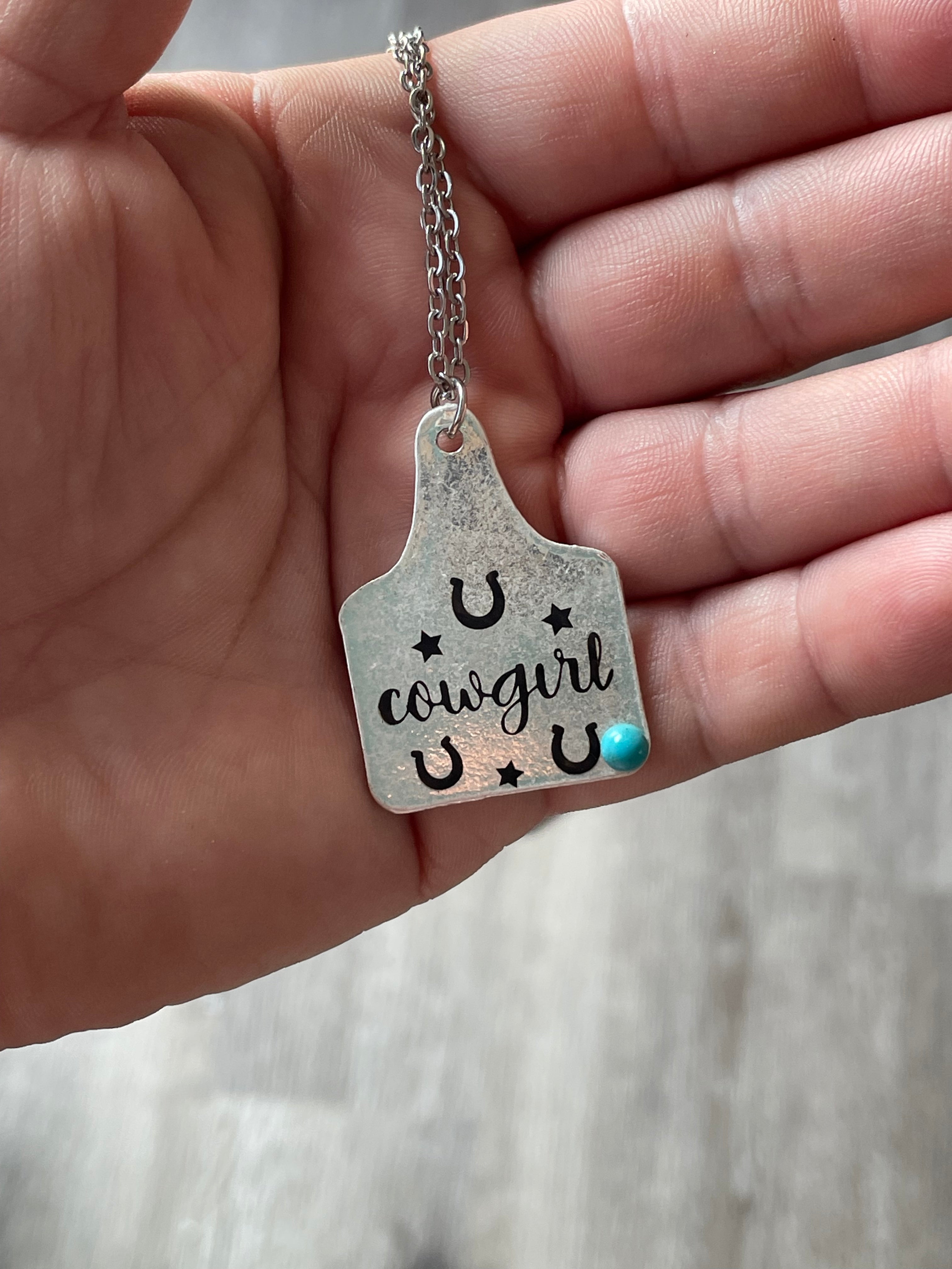 Hand Stamped Cow Tag Necklace - Voyagers dream jewelry