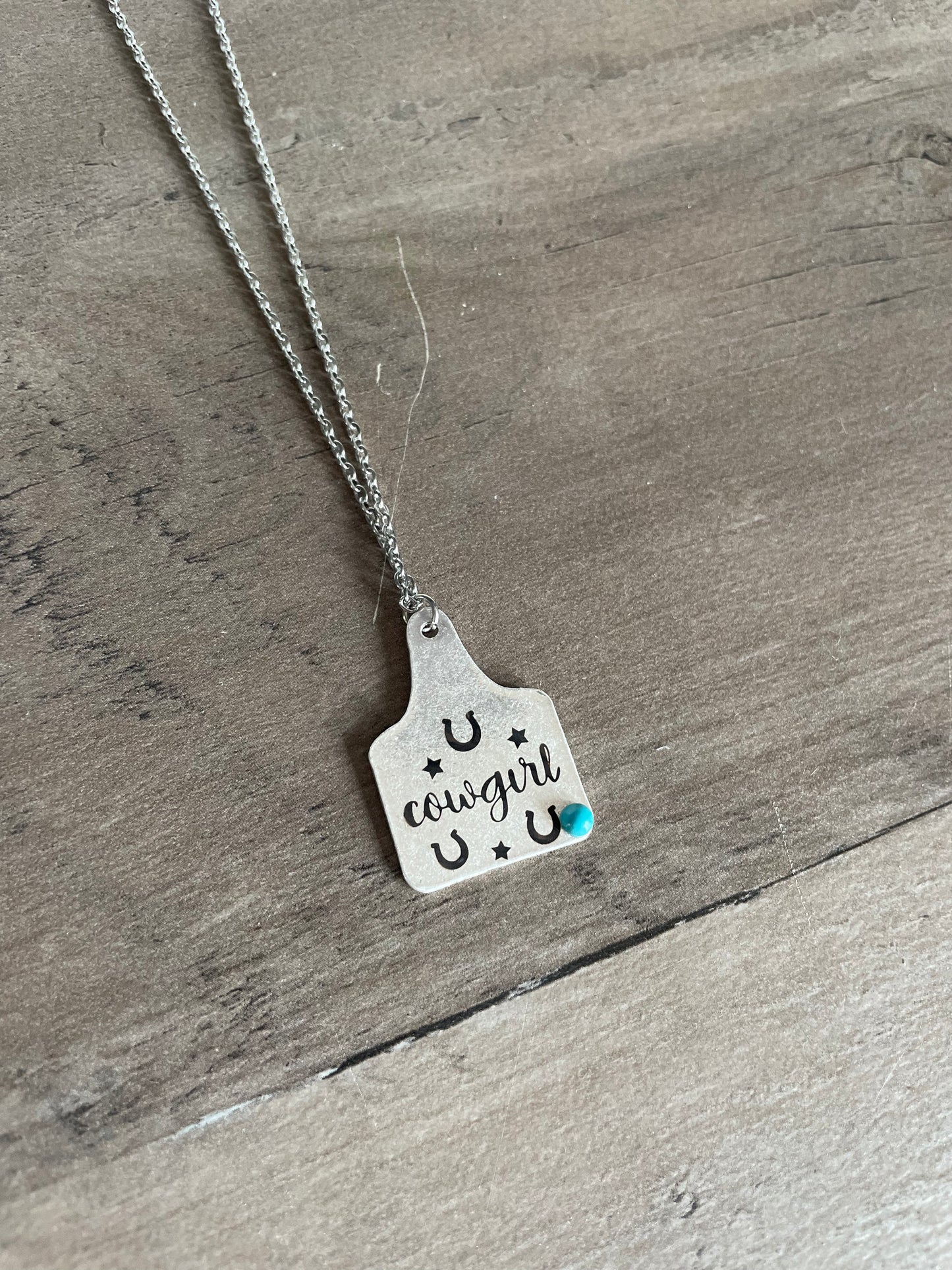 Cowgirl Cow Tag Necklace