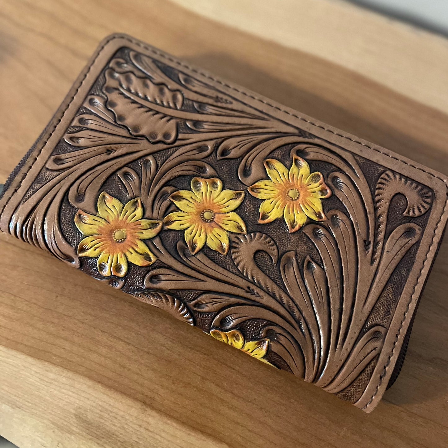 Sunflower Tooled Leather Wallet