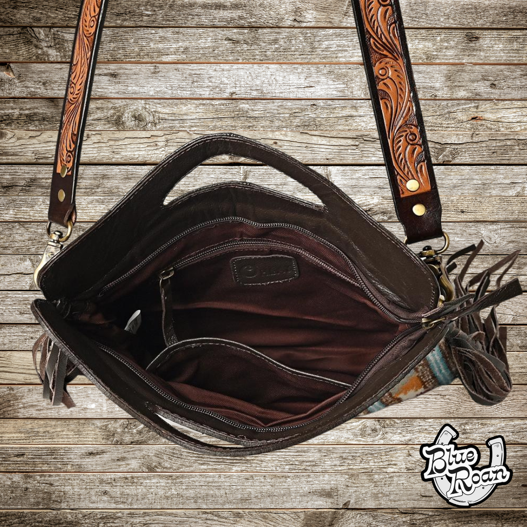 Saddle Pad Handle Tooled Leather Bag